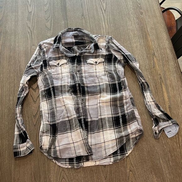 Eddie Bauer Blue Gray Plaid Button Up Collared Shirt Size M - Picture 1 of 5